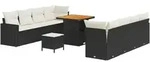 vidaXL 11-teiliges Garten Sofaset mit Kissen schwarzes Poly Rattan Akazie