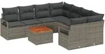 vidaXL Garten-Sofa-Set mit Kissen 9 pcs Grau Poly Rattan