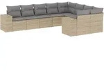vidaXL 9-tlg. Garten-Sofagarnitur mit Kissen Beige Poly Rattan