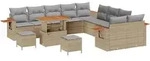 vidaXL 13-teiliges Garten-Sofa-Set mit Kissen Beige Poly-Rattan Akazie