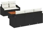 vidaXL Garten-Sofa-Set mit Kissen 6 pcs Schwarz Poly Rattan