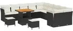 vidaXL 13-teiliges Garten-Sofa-Set mit Kissen in Schwarz, aus Poly-Rattan und Akazie.