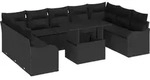 vidaXL Garten-Sofa-Set mit Kissen 10 pcs Schwarz Poly Rattan
