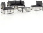 vidaXL 5-tlg. Garten-Lounge-Set mit Kissen Anthrazit Poly Rattan