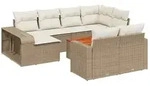 vidaXL 11-tlg. Garten-Sofagarnitur mit Kissen Beige Poly Rattan