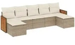 vidaXL 7-tlg. Garten-Sofagarnitur mit Kissen Beige Poly Rattan