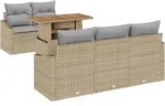vidaXL 6-teiliges Garten-Esszimmer-Set mit Kissen in Beige aus Polyrattan und