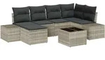 vidaXL 7-teiliges Garten Sofa Set mit Kissen Graues Poly Rattan