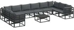 vidaXL Gartensofa-set mit Kissen 11 pcs Schwarz Aluminium