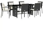vidaXL 7-tlg. Garten-Essgruppe mit Kissen Schwarz Poly Rattan