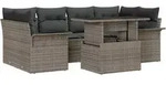 vidaXL Garten-Sofa-Set mit Kissen 7 pcs Grau Poly Rattan