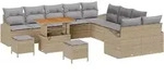 vidaXL Garten-Sofa-Set mit Kissen 13 pcs Beige Poly Rattan