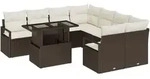 vidaXL 9-teiliges Garten-Sofa-Set mit Kissen in Braun, Poly-Rattan