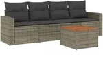 vidaXL 5-tlg. Garten-Sofagarnitur mit Kissen Grau Poly Rattan