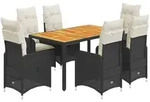 vidaXL 7-tlg. Garten-Bistro-Set mit Kissen Schwarz Poly Rattan