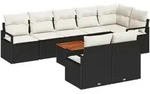 vidaXL 9-teiliges Garten-Sofa-Set mit Kissen Schwarz Poly Rattan Akazie