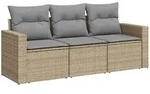 vidaXL 3-tlg. Garten-Sofagarnitur mit Kissen Beige Poly Rattan