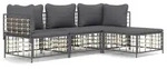 vidaXL 4-tlg. Garten-Lounge-Set mit Kissen Anthrazit Poly Rattan