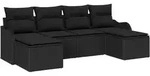 vidaXL Garten-Sofa-Set mit Kissen 6 pcs Schwarz Poly Rattan