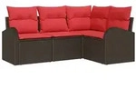 vidaXL Gartensofa-set mit Kissen 4 pcs Braun und Rot Poly-Rattan