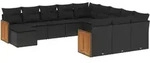 vidaXL 12-tlg. Garten-Sofagarnitur mit Kissen Schwarz Poly Rattan