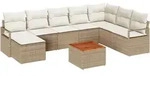 vidaXL Garten-Sofa-Set mit Kissen 9 pcs Beige Poly Rattan