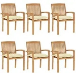 vidaXL Stapelbare Gartenst&uuml;hle mit Kissen 6 Stk. Massivholz Teak