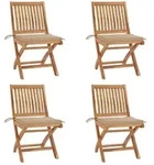 vidaXL Klappbare Gartenst&uuml;hle mit Kissen 4 Stk. Massivholz Teak