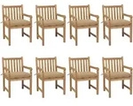 vidaXL Gartenst&uuml;hle 8 Stk. mit Beigen Kissen Massivholz Teak