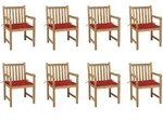 vidaXL Gartenst&uuml;hle 8 Stk. mit Roten Kissen Massivholz Teak