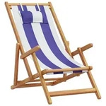 vidaXL Strandstuhl Klappbar Blau Wei&szlig; Massivholz Eukalyptus und Stoff