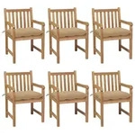 vidaXL Gartenst&uuml;hle 6 Stk. mit Beigen Kissen Massivholz Teak