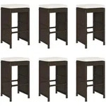 vidaXL Garten-Barhocker mit Kissen 6 Stk. Braun Poly Rattan