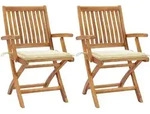 vidaXL Gartenst&uuml;hle 2 Stk. mit Cremewei&szlig;en Kissen Teak Massivholz