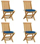 vidaXL Gartenst&uuml;hle mit Blauen Kissen 4 Stk. Massivholz Teak