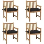 vidaXL Gartenst&uuml;hle 4 Stk. mit Schwarzen Kissen Massivholz Teak