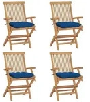 vidaXL Gartenst&uuml;hle mit Blauen Kissen 4 Stk. Massivholz Teak