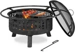 Relaxdays Feuerschale mit Grillrost & Funkenschutz, Sch&uuml;rhaken, Kohlerost, &Oslash; 75 cm,