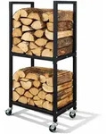 PROREGAL Kaminholzregal PHOENIX mit Rollen & 2 Ebenen HxBxT 82x44x28cm Metall Schwarz