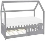 ML-Design Kinderbett 70x140 cm Hellgrau mit Matratze, Rausfallschutz, Dach &