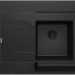 Einbausp&uuml;lbecken Schwarz eckig 76 cm Granitoptik mit Raumsparsiphon