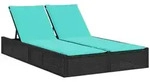 vidaXL Doppel-Sonnenliege mit Kissen Schwarz Poly Rattan