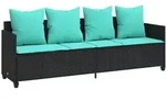 vidaXL Sonnenliege mit Kissen Schwarz Poly Rattan