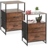 Relaxdays Nachttisch Industrial, 2er Set, HBT 70 x 45 x 42,5 cm, 2 Schubladen,