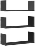vidaXL Wandregale 3 Stk. Schwarz 58x18x18 cm Holzwerkstoff