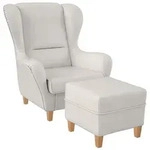 Supellex Sofia Ohrensessel mit Hocker | Design Kunstleder Milano Wei&szlig;