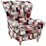 Supellex Sofia Ohrensessel mit Hocker | Design Patchwork kariert bunt gedeckt