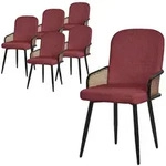 ML-Design Esszimmerst&uuml;hle 6er Set Rot, Stoff, Rattan-Optik Armlehnen,...