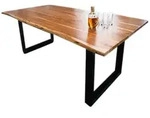 KAWOLA Esstisch 180x90cm massiv mit Baumkante Fu&szlig; schwarz