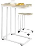 Casaria Beistelltisch mit Rollen Kaffeetisch Wei&szlig; Holz-Optik